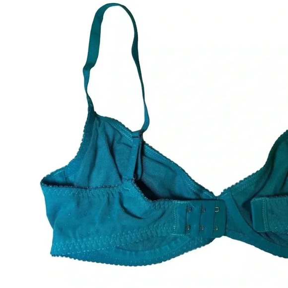 Savage X Fenty Shimmer Flocked Logo Unlined Bra in Deep Teal Green Shimmer - Picture 8 of 11